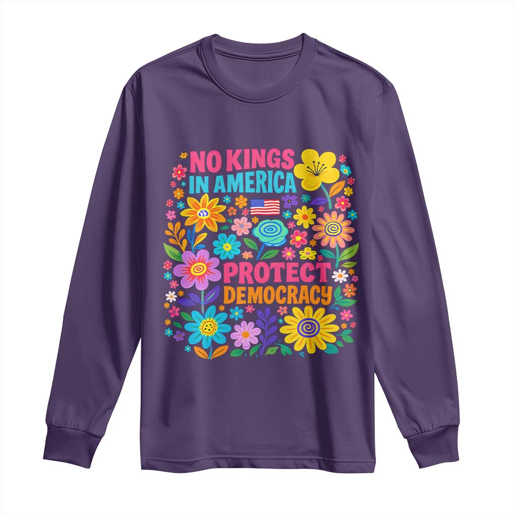 No Kings In America Protest Democraty Long Sleeve Shirt Floral Resist TS10 Purple Print Your Wear