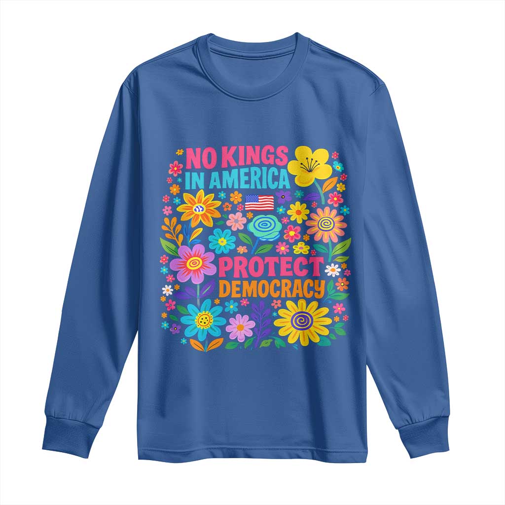No Kings In America Protest Democraty Long Sleeve Shirt Floral Resist TS10 Royal Blue Print Your Wear