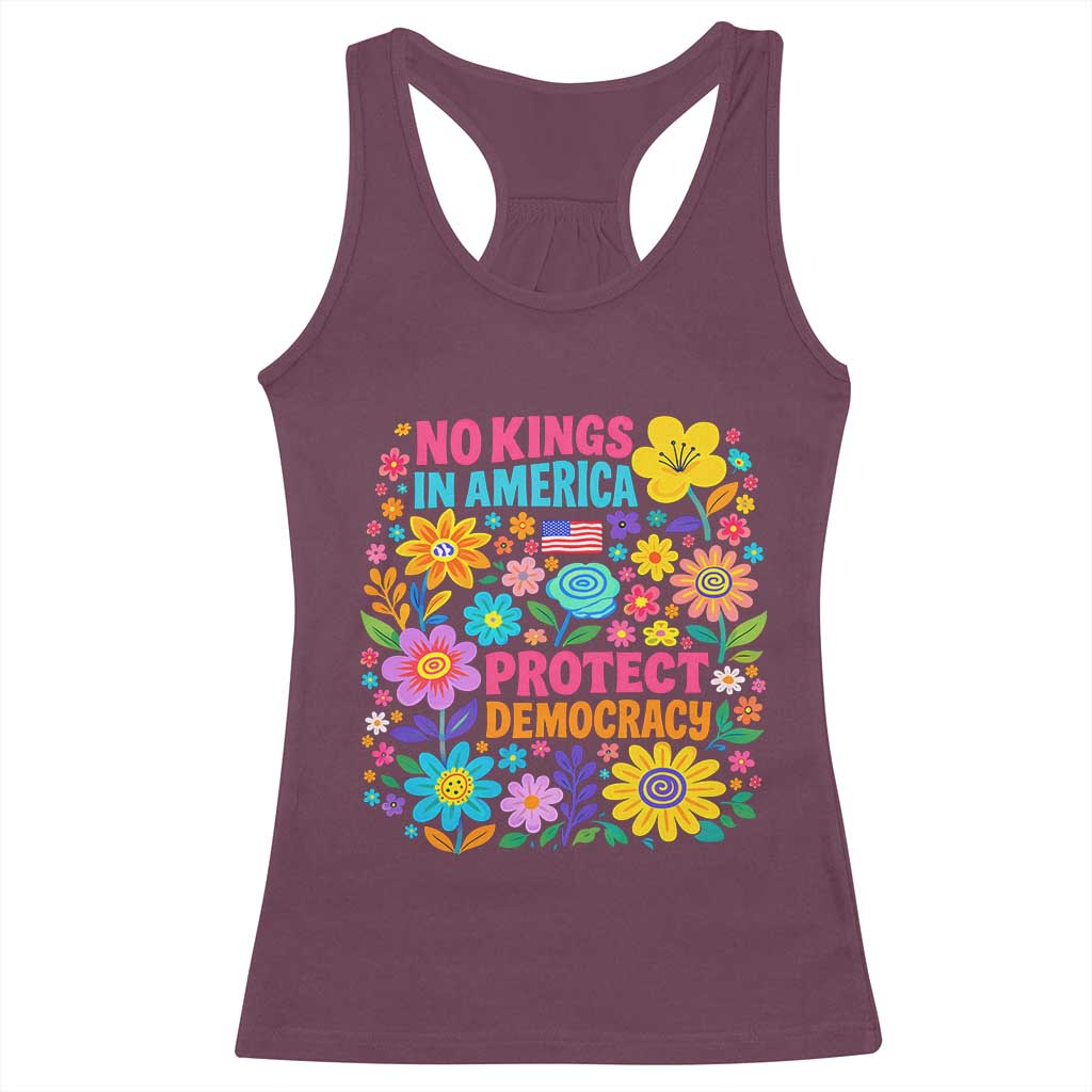 No Kings In America Protest Democraty Racerback Tank Top Floral Resist TS10 Maroon Print Your Wear