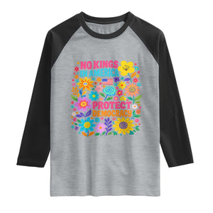 No Kings In America Protest Democraty Raglan Shirt Floral Resist TS10 Heather Gray Black Print Your Wear