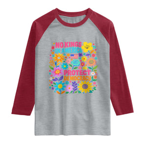 No Kings In America Protest Democraty Raglan Shirt Floral Resist TS10 Heather Gray Heather Red Print Your Wear