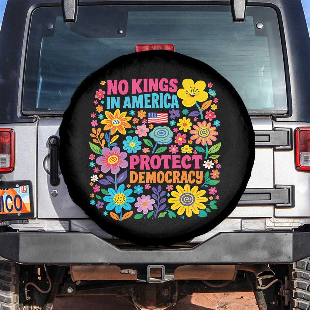 No Kings In America Protest Democraty Spare Tire Cover Floral Resist TS10 No hole Black Print Your Wear