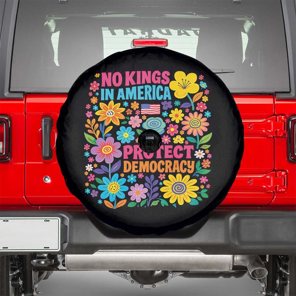 No Kings In America Protest Democraty Spare Tire Cover Floral Resist TS10 Black Print Your Wear