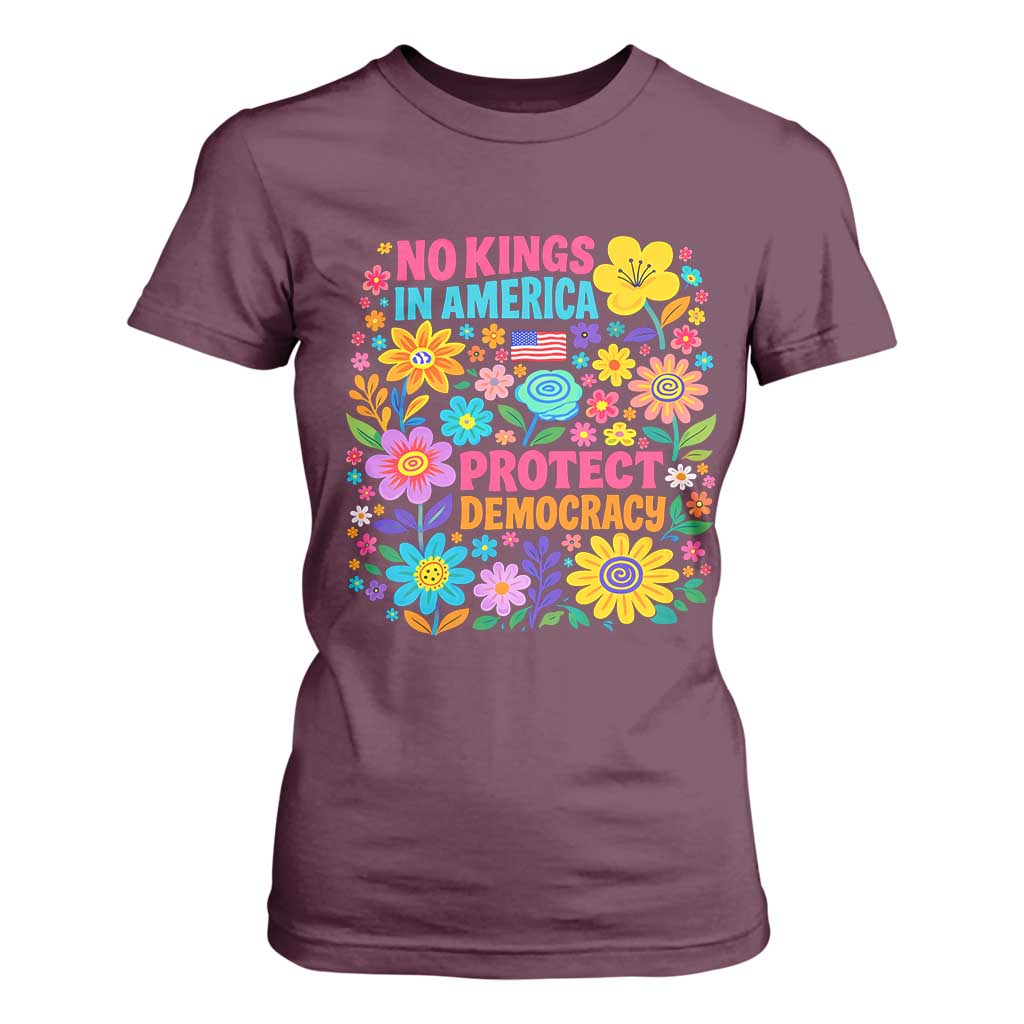 No Kings In America Protest Democraty T Shirt For Women Floral Resist TS10 Maroon Print Your Wear