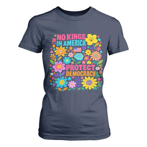 No Kings In America Protest Democraty T Shirt For Women Floral Resist TS10 Navy Print Your Wear