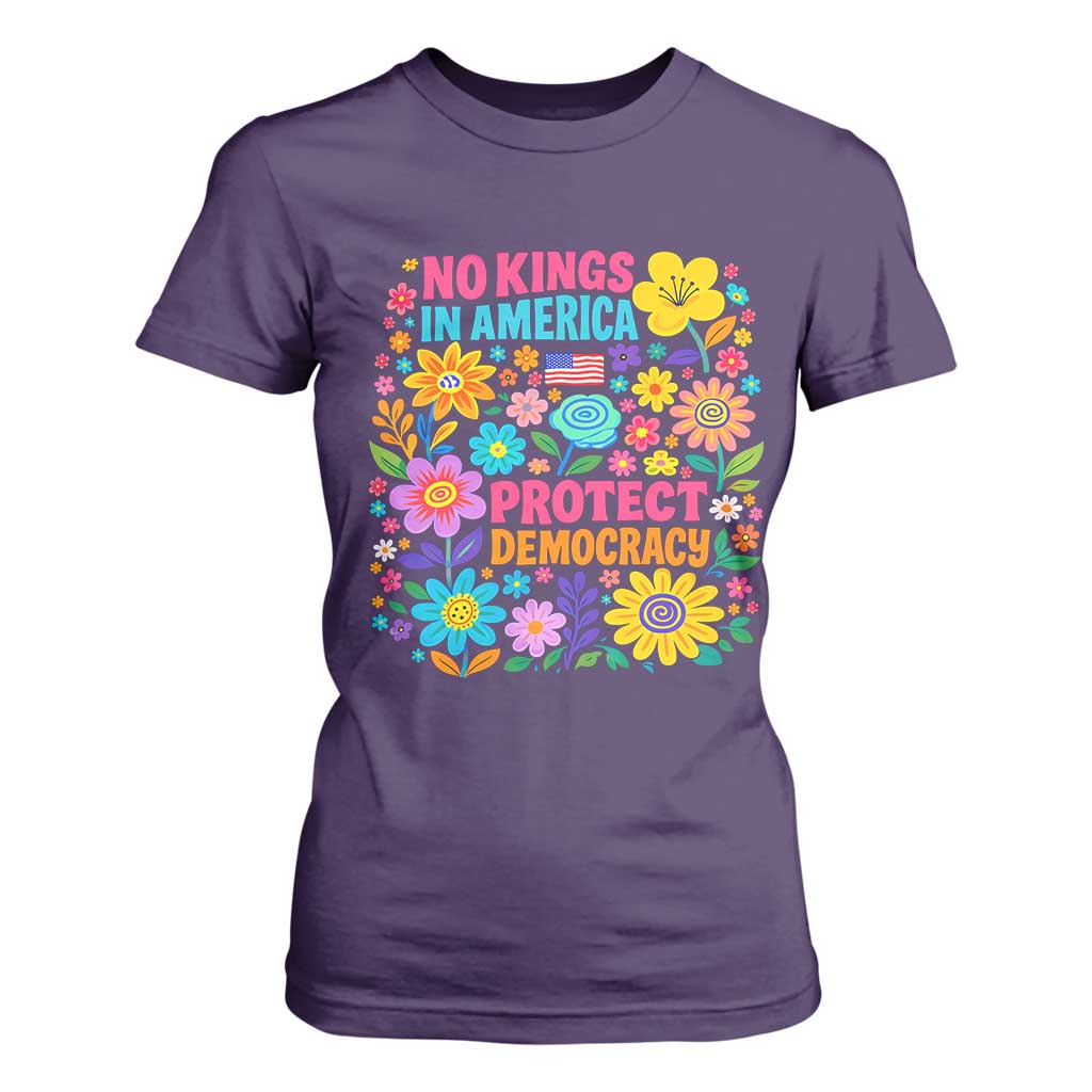 No Kings In America Protest Democraty T Shirt For Women Floral Resist TS10 Purple Print Your Wear