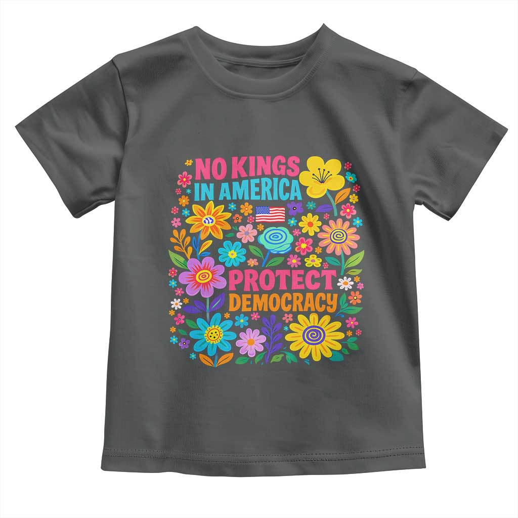 No Kings In America Protest Democraty Toddler T Shirt Floral Resist TS10 Dark Heather Print Your Wear