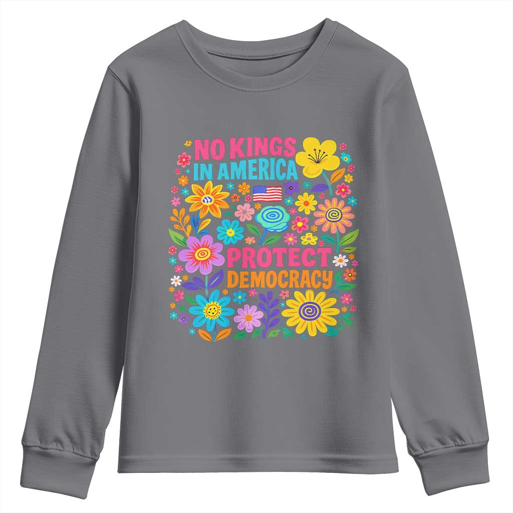 No Kings In America Protest Democraty Youth Sweatshirt Floral Resist TS10 Charcoal Print Your Wear