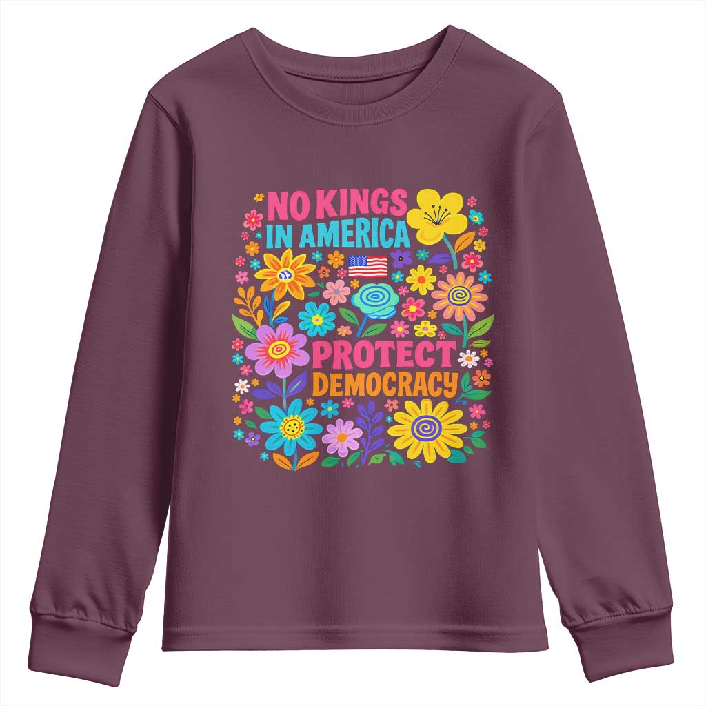 No Kings In America Protest Democraty Youth Sweatshirt Floral Resist TS10 Maroon Print Your Wear