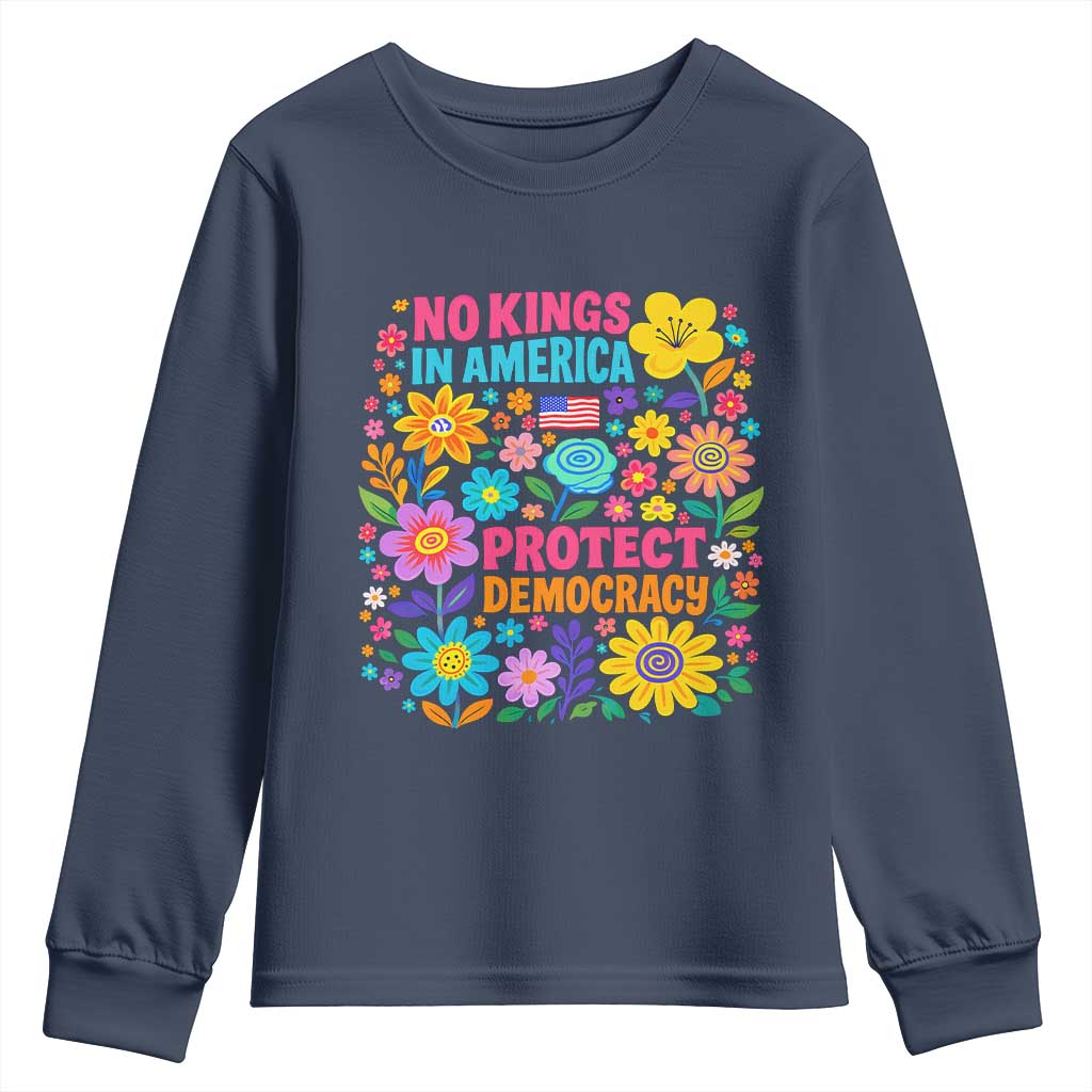 No Kings In America Protest Democraty Youth Sweatshirt Floral Resist TS10 Navy Print Your Wear