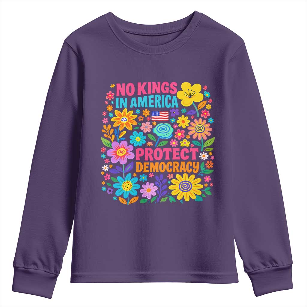 No Kings In America Protest Democraty Youth Sweatshirt Floral Resist TS10 Purple Print Your Wear