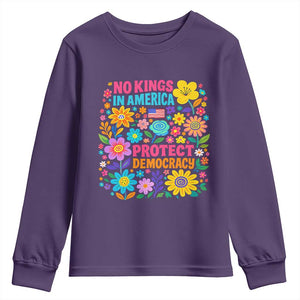 No Kings In America Protest Democraty Youth Sweatshirt Floral Resist TS10 Purple Print Your Wear