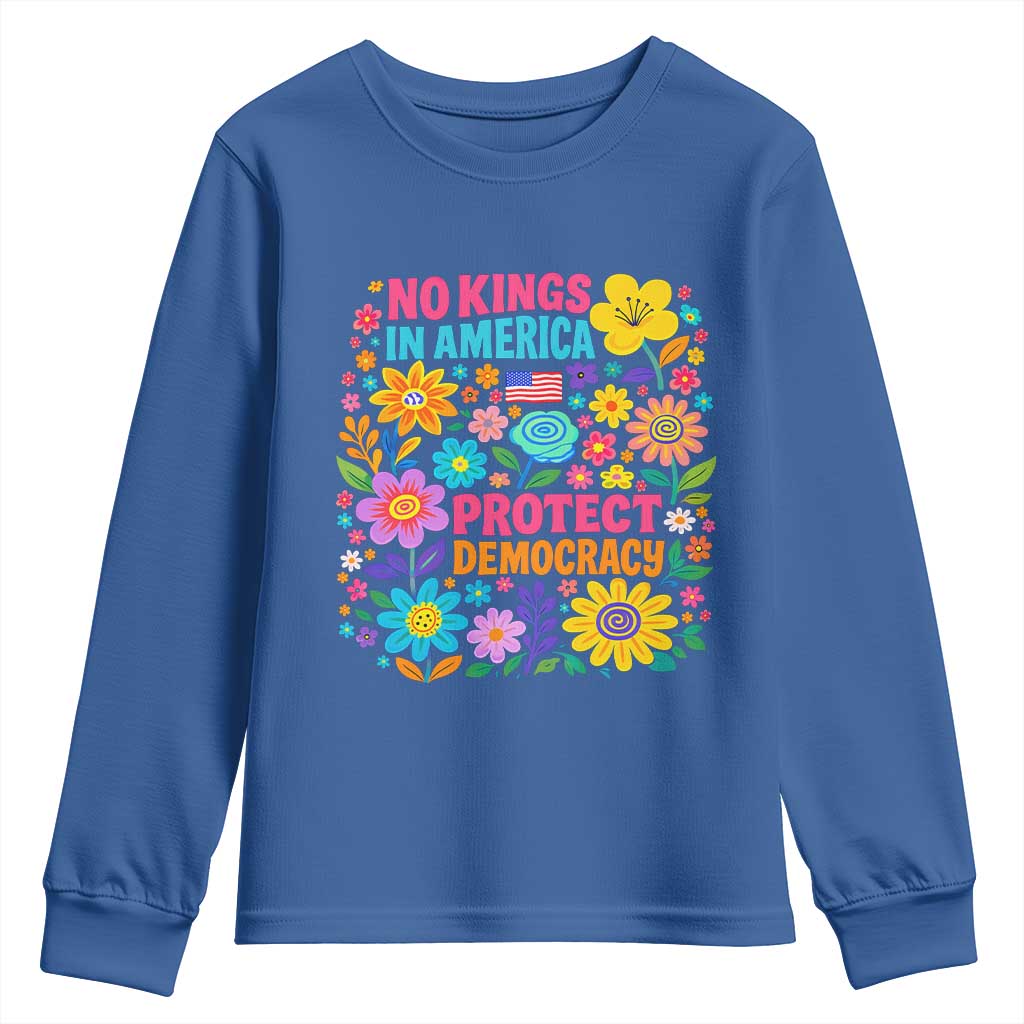 No Kings In America Protest Democraty Youth Sweatshirt Floral Resist TS10 Royal Blue Print Your Wear