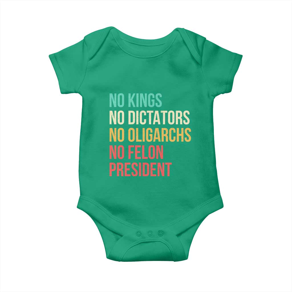 No Kings Baby Onesie Retro Resistance TS10 Irish Green Print Your Wear