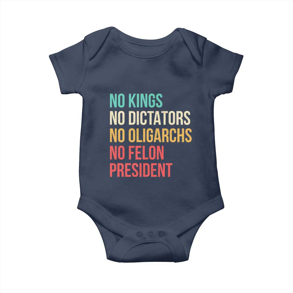 No Kings Baby Onesie Retro Resistance TS10 Navy Print Your Wear