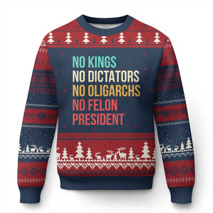 No Kings Ugly Christmas Sweater Retro Resistance TS10 Navy Red Print Your Wear