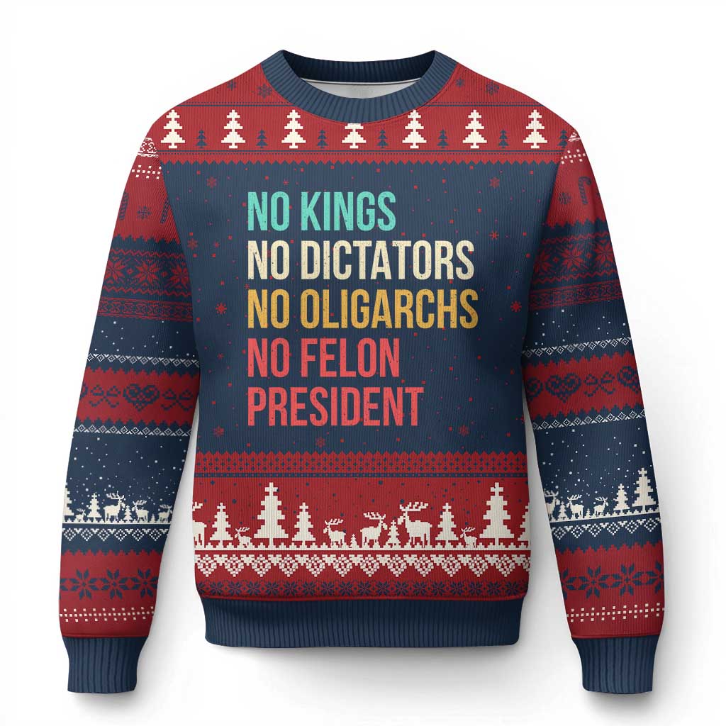 No Kings Ugly Christmas Sweater Retro Resistance TS10 Navy Red Print Your Wear
