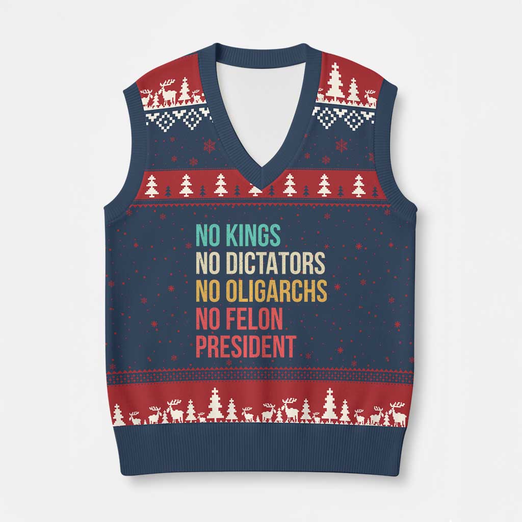 No Kings V-Neck Knit Sweater Vest Retro Resistance TS10 Navy Red Print Your Wear