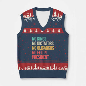 No Kings V-Neck Knit Sweater Vest Retro Resistance TS10 Navy Red Print Your Wear