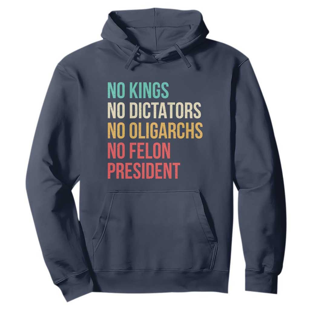 No Kings Hoodie Retro Resistance TS10 Navy Print Your Wear