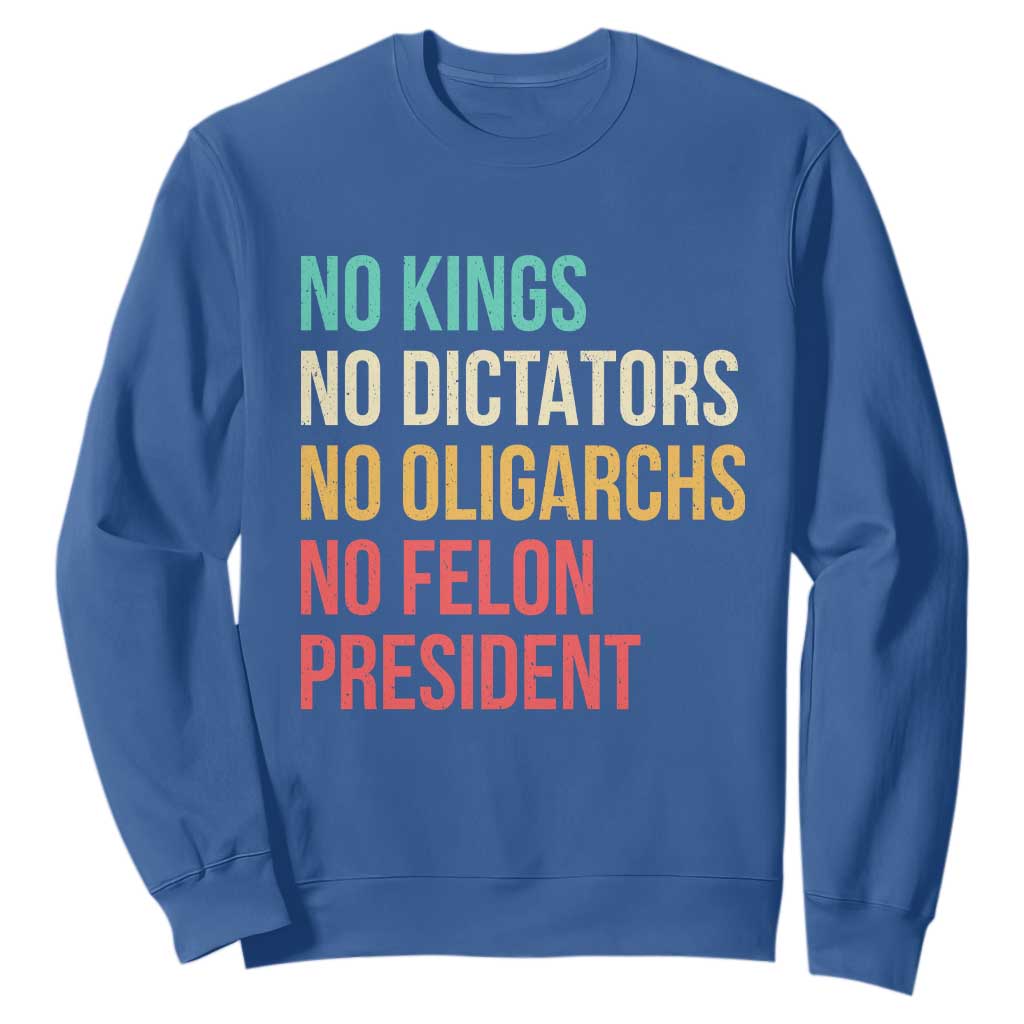 No Kings Sweatshirt Retro Resistance TS10 Royal Blue Print Your Wear