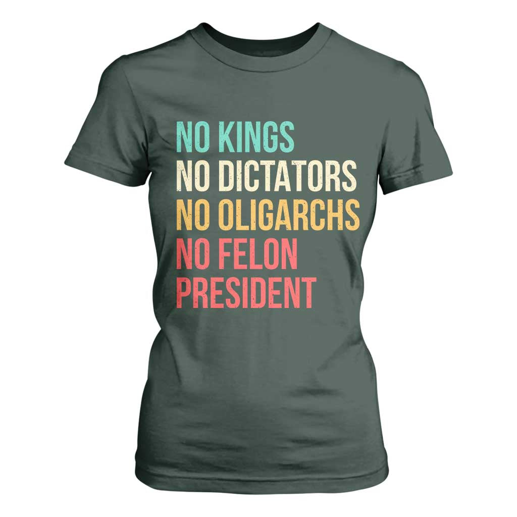 No Kings T Shirt For Women Retro Resistance TS10 Dark Forest Green Print Your Wear