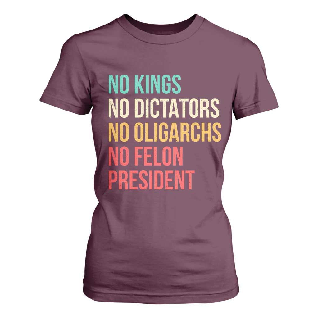 No Kings T Shirt For Women Retro Resistance TS10 Maroon Print Your Wear