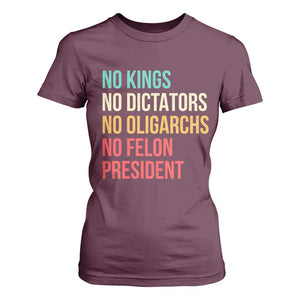 No Kings T Shirt For Women Retro Resistance TS10 Maroon Print Your Wear