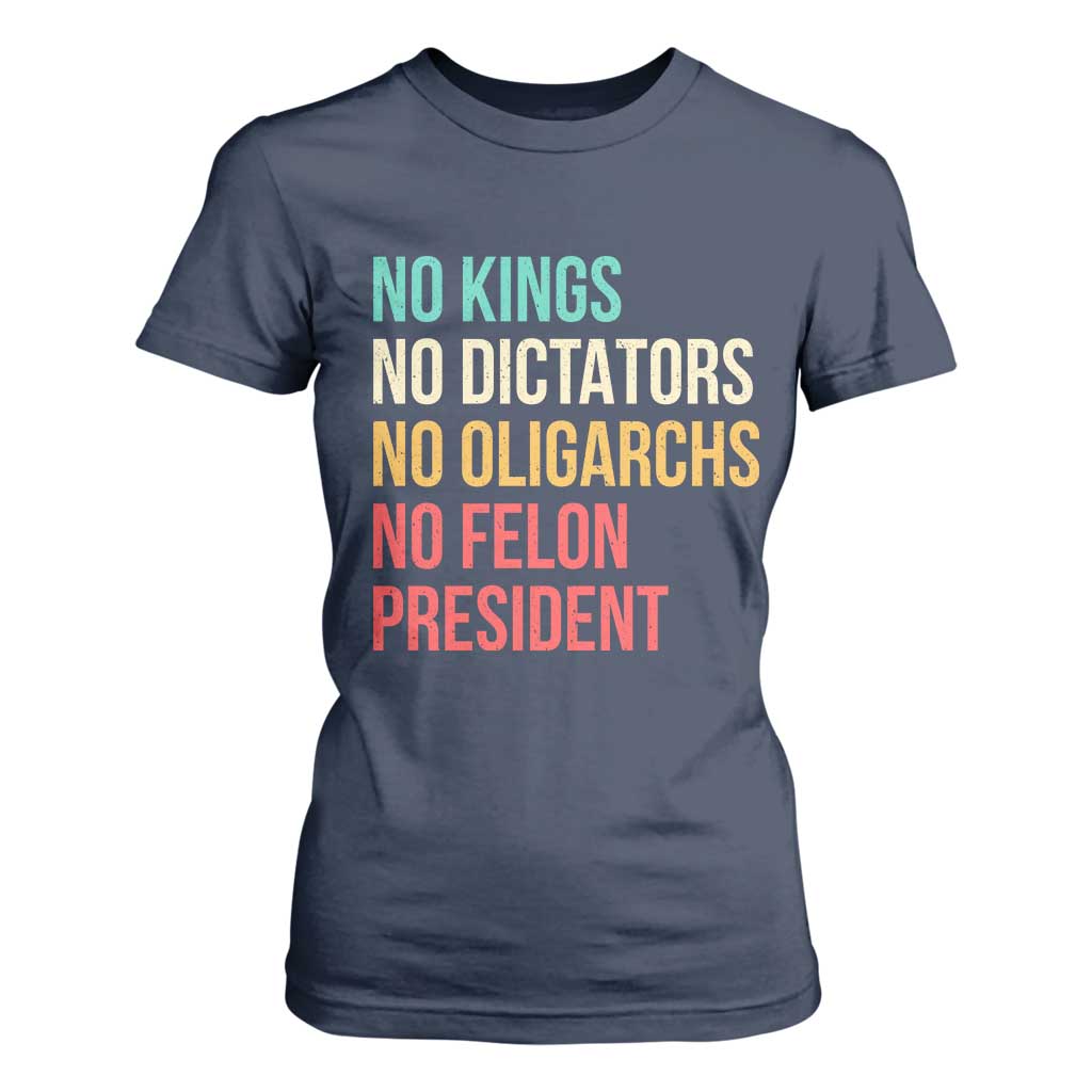 No Kings T Shirt For Women Retro Resistance TS10 Navy Print Your Wear