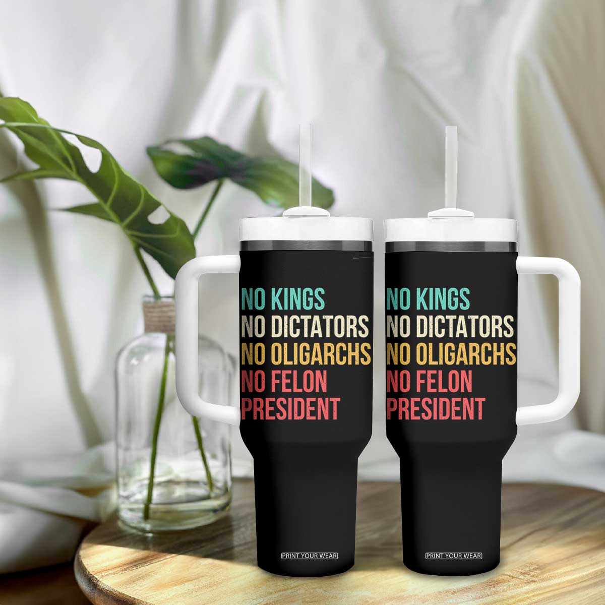No Kings Tumbler With Handle Retro Resistance TS10 Print Your Wear