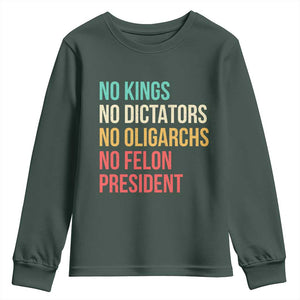 No Kings Youth Sweatshirt Retro Resistance TS10 Dark Forest Green Print Your Wear