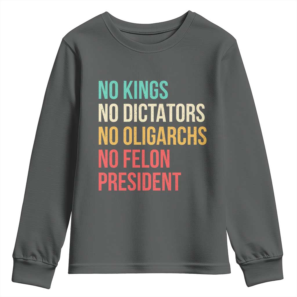 No Kings Youth Sweatshirt Retro Resistance TS10 Dark Heather Print Your Wear