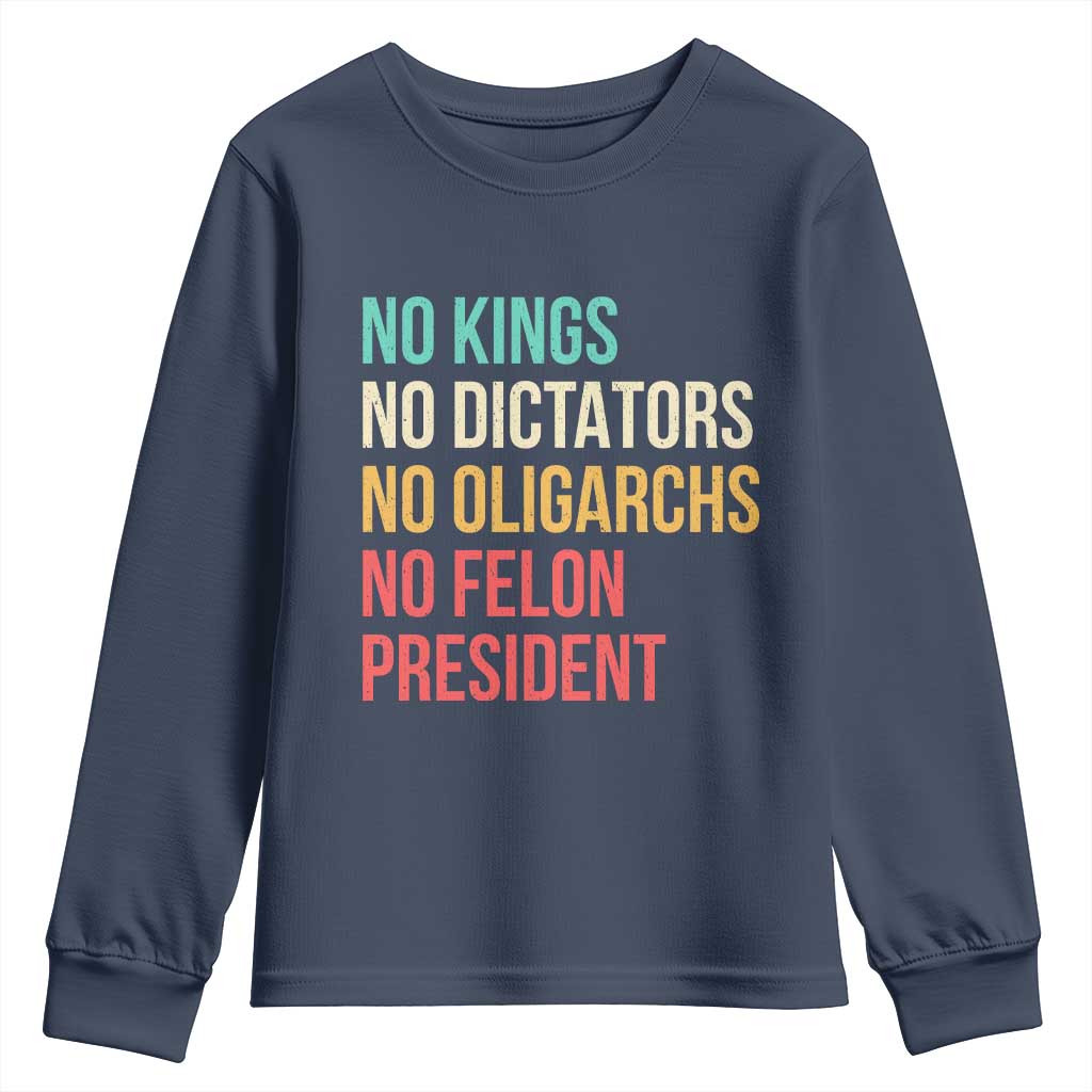 No Kings Youth Sweatshirt Retro Resistance TS10 Navy Print Your Wear