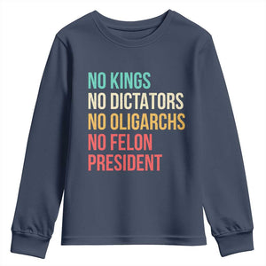No Kings Youth Sweatshirt Retro Resistance TS10 Navy Print Your Wear
