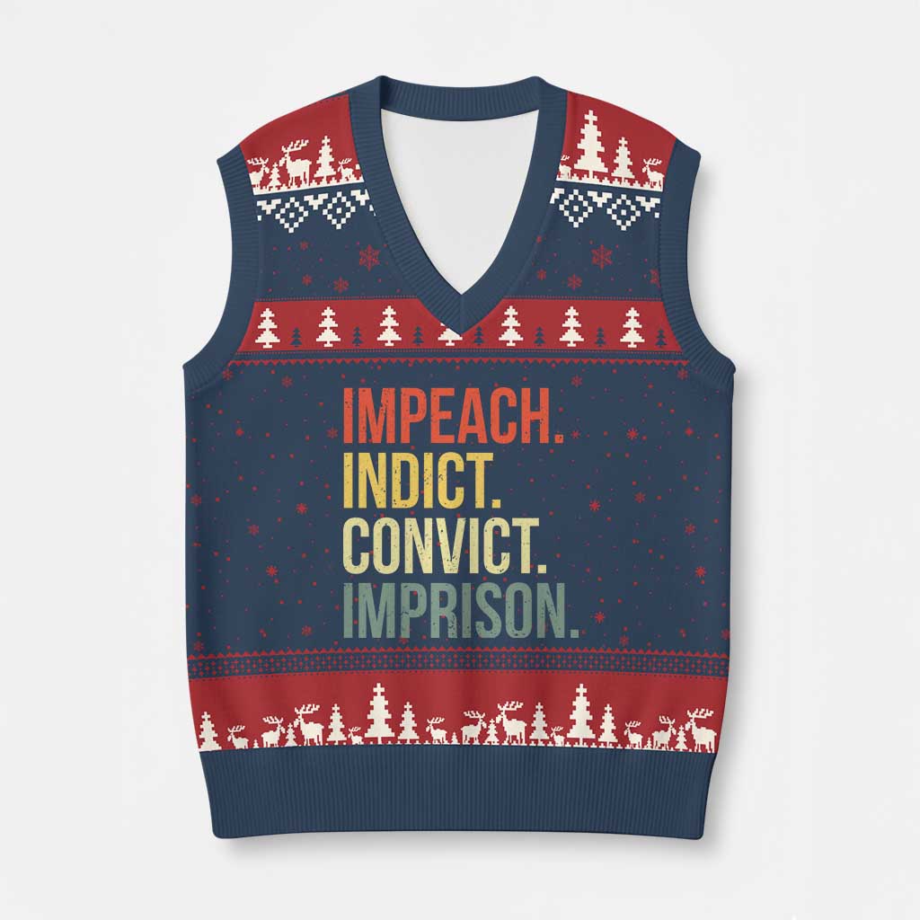 Impeach Indict Convict Imprison V-Neck Knit Sweater Vest Subtle FDT TS10 Navy Red Print Your Wear