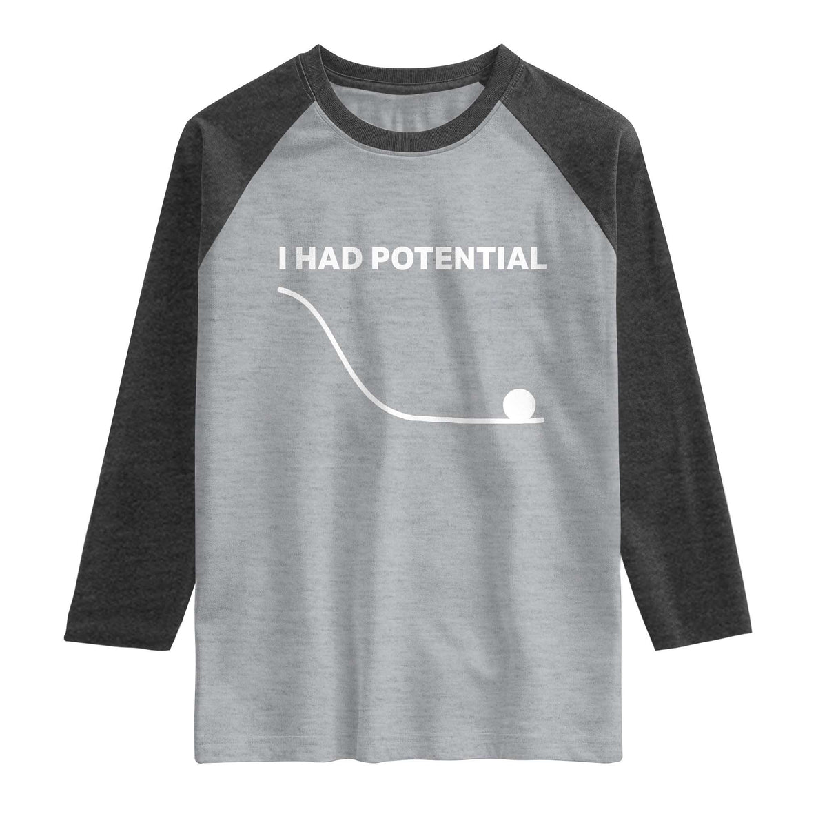 I Had Potential Raglan Shirt Funny Sci Fi TS10 Heather Gray Heather Charcoal Print Your Wear