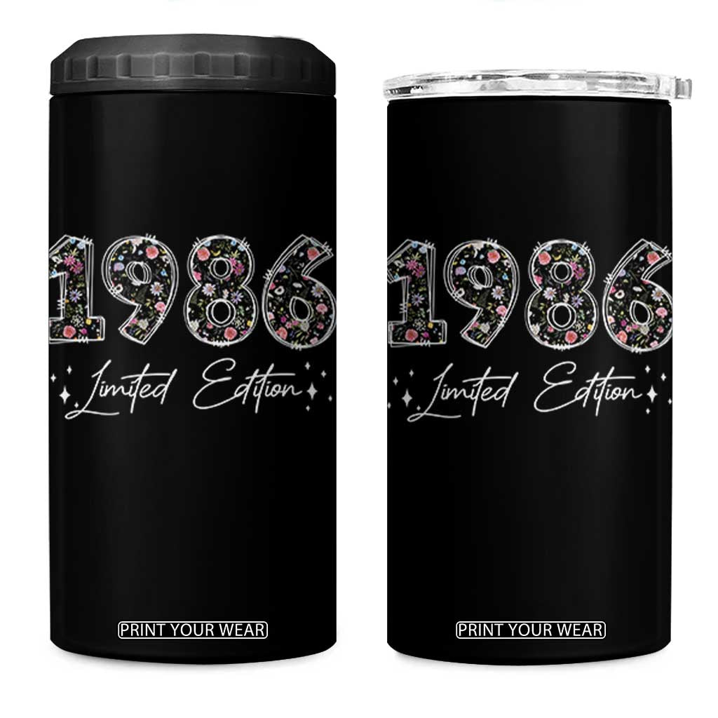 40th Birthday 4 in 1 Can Cooler Tumbler Floral 1986 40 Year Old Birthday Gifts For Women TS10 One Size: 16 oz Black Print Your Wear
