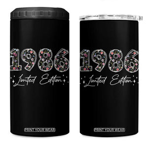 40th Birthday 4 in 1 Can Cooler Tumbler Floral 1986 40 Year Old Birthday Gifts For Women TS10 One Size: 16 oz Black Print Your Wear