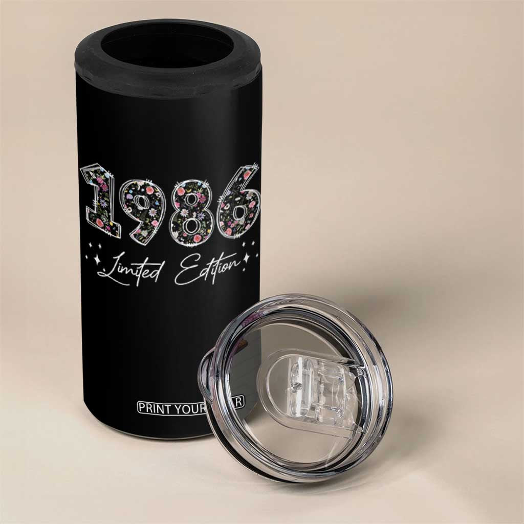 40th Birthday 4 in 1 Can Cooler Tumbler Floral 1986 40 Year Old Birthday Gifts For Women TS10 Print Your Wear