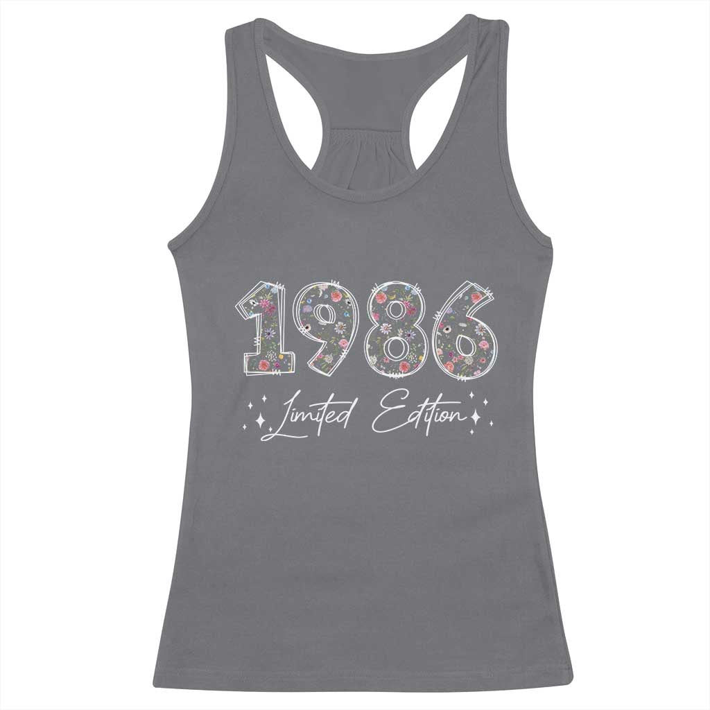 40th Birthday Racerback Tank Top Floral 1986 40 Year Old Birthday Gifts For Women TS10 Charcoal Print Your Wear