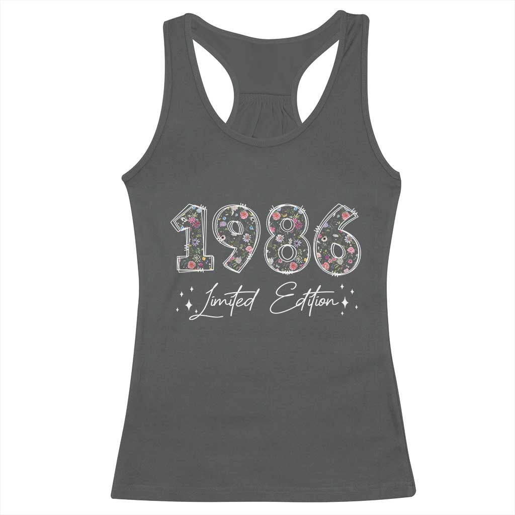 40th Birthday Racerback Tank Top Floral 1986 40 Year Old Birthday Gifts For Women TS10 Dark Heather Print Your Wear