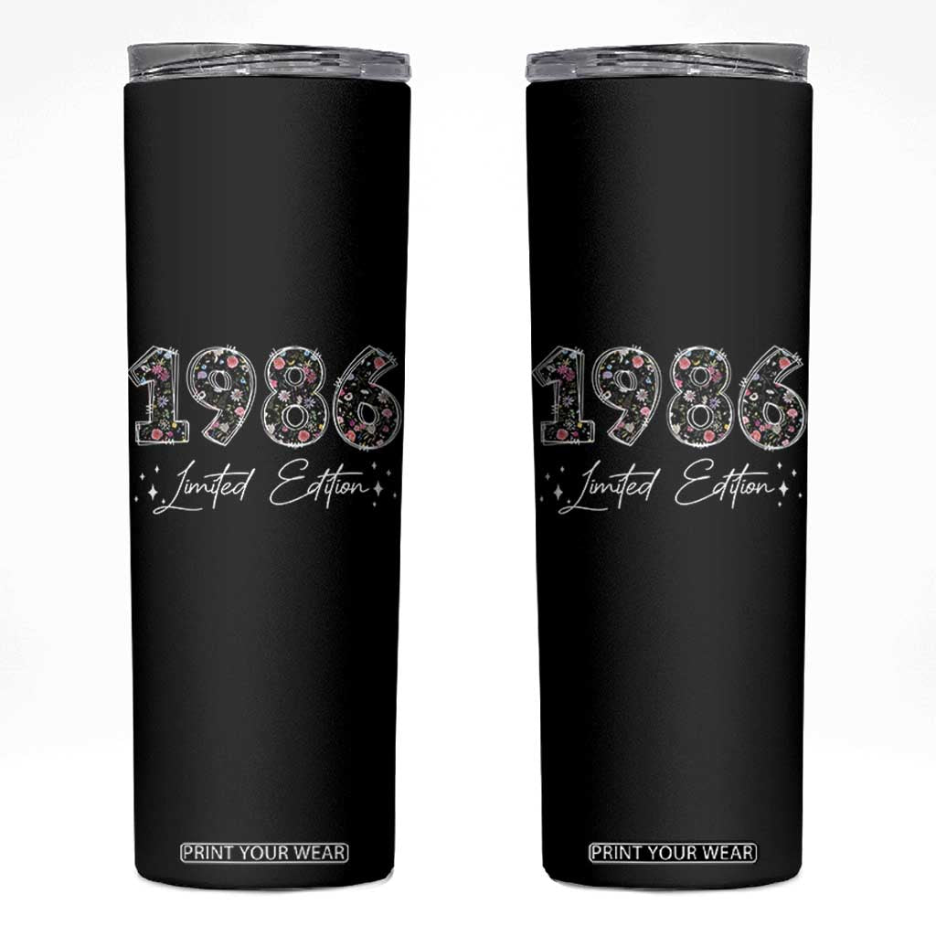 40th Birthday Skinny Tumbler Floral 1986 40 Year Old Birthday Gifts For Women TS10 Black Print Your Wear