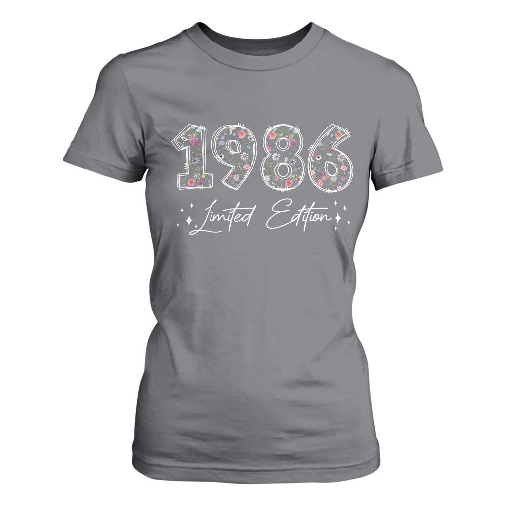 40th Birthday T Shirt For Women Floral 1986 40 Year Old Birthday Gifts For Women TS10 Charcoal Print Your Wear