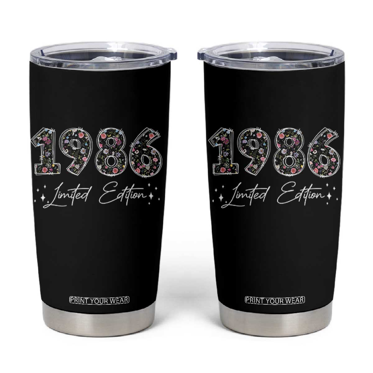 40th Birthday Tumbler Cup Floral 1986 40 Year Old Birthday Gifts For Women TS10 Black Print Your Wear