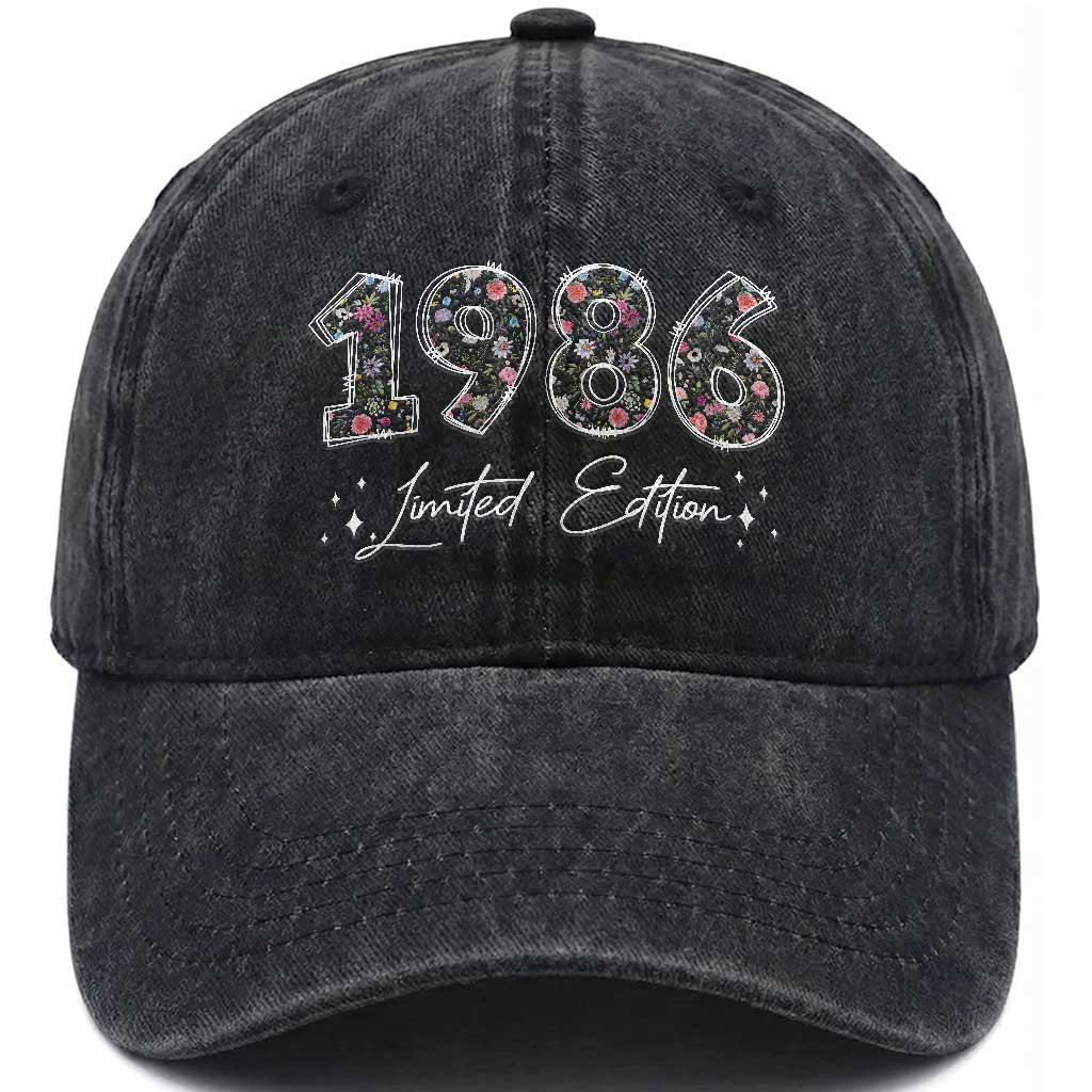 40th Birthday Washed Cotton Baseball Cap Floral 1986 40 Year Old Birthday Gifts For Women TS10 Print Your Wear