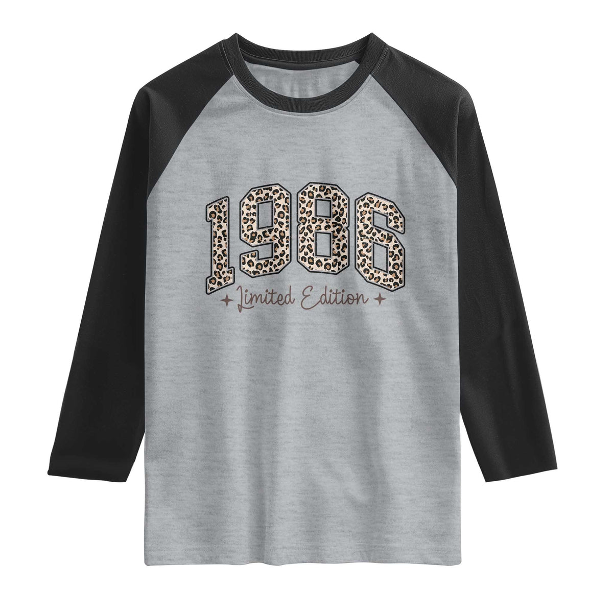 1986 Retro Birthday Raglan Shirt 40 Year Old Leopard 40th Birthday Gifts For Women TS10 Heather Gray Black Print Your Wear