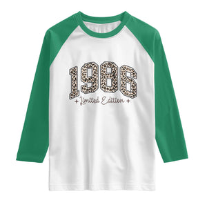 1986 Retro Birthday Raglan Shirt 40 Year Old Leopard 40th Birthday Gifts For Women TS10 White Kelly Green Print Your Wear