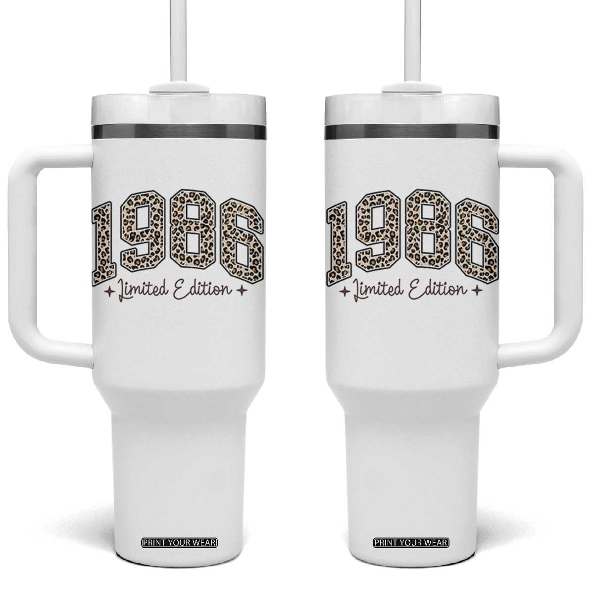 1986 Retro Birthday Tumbler With Handle 40 Year Old Leopard 40th Birthday Gifts For Women TS10 One Size: 40 oz White Print Your Wear