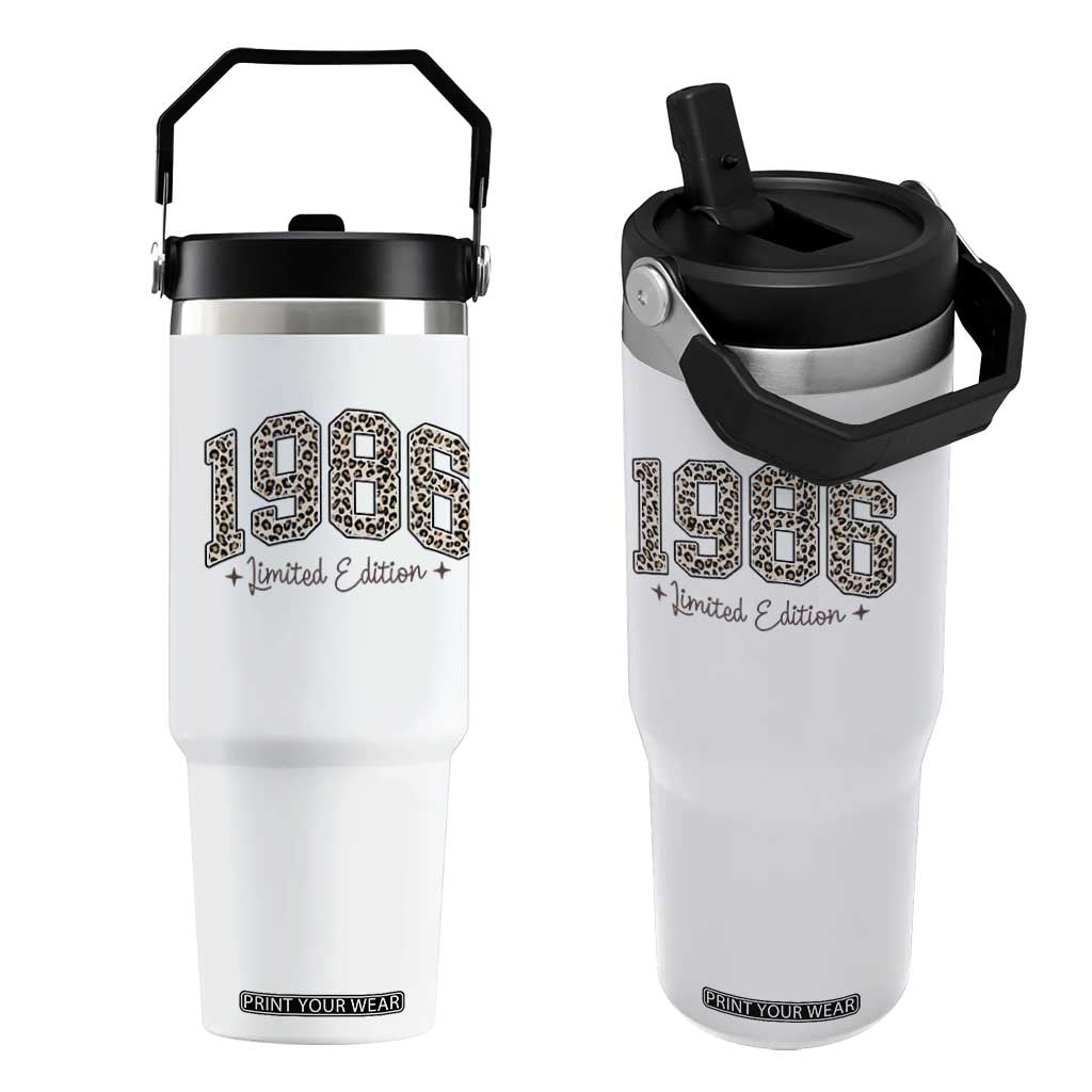 1986 Retro Birthday Flip Straw Tumbler 40 Year Old Leopard 40th Birthday Gifts For Women TS10 One Size: 30 oz White Print Your Wear