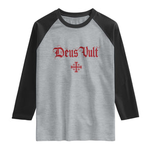 Catholic Knights Templar Cross Raglan Shirt Crusader Deus Vult TS10 Heather Gray Black Print Your Wear